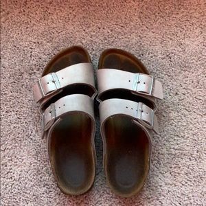 SILVER TWO-STRAP BIRKENSTOCKS